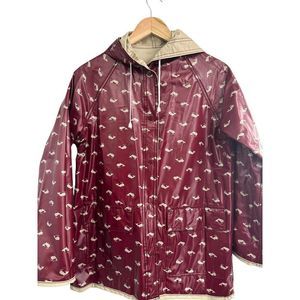 Aqua Sheen Vintage Women' Burgundy/Tan Whales Reversible Hoodie‎ Raincoat Small